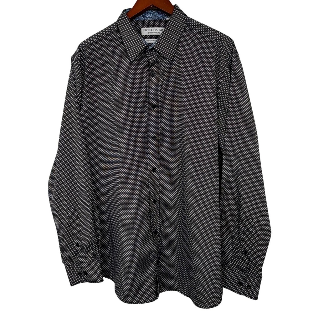 Nick Graham Everywhere Men's XL Stretch Modern Fit Black Geometric Dress Shirt